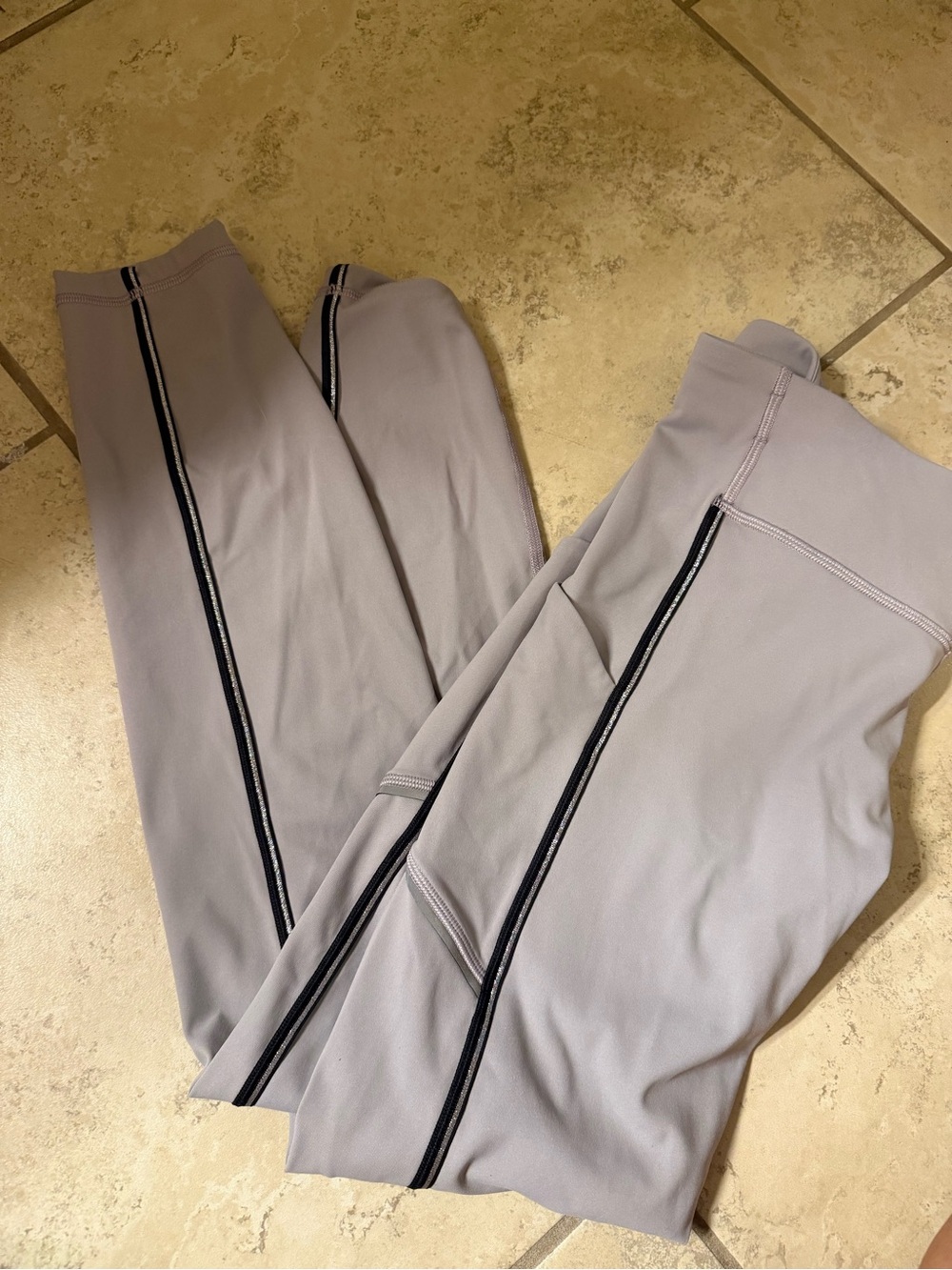 lululemon athletica Light Gray High-Rise Leggings with Black Contrast Stripe